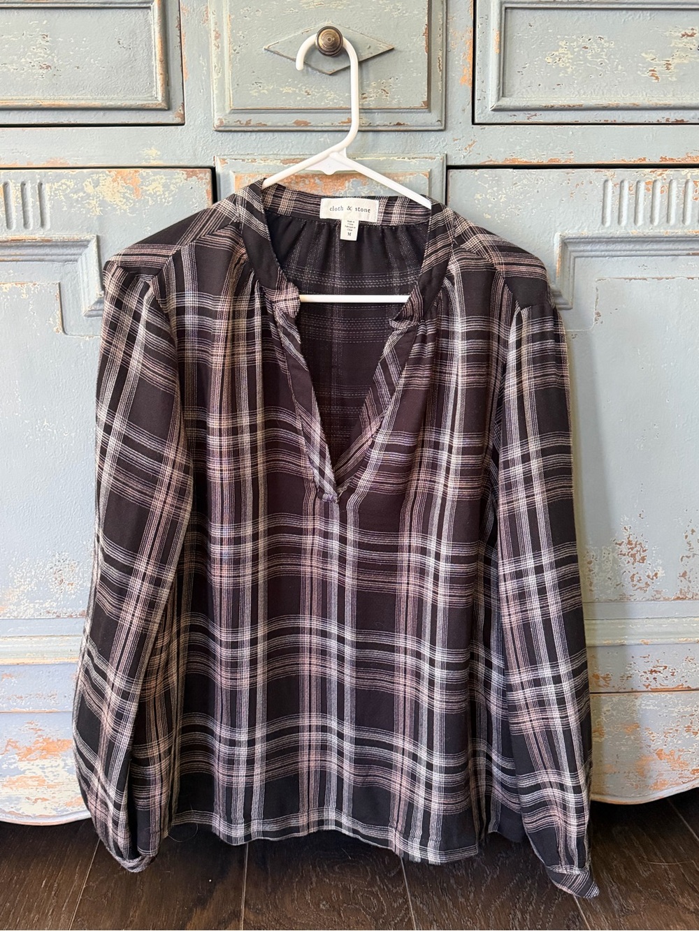 Cloth and Stone Plaid Henley Blouse